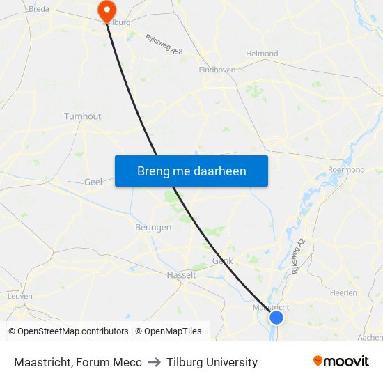 Maastricht, Forum Mecc to Tilburg University map