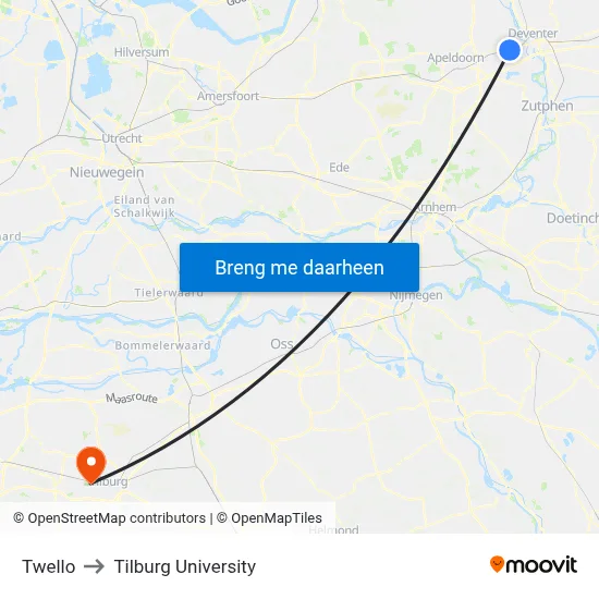 Twello to Tilburg University map