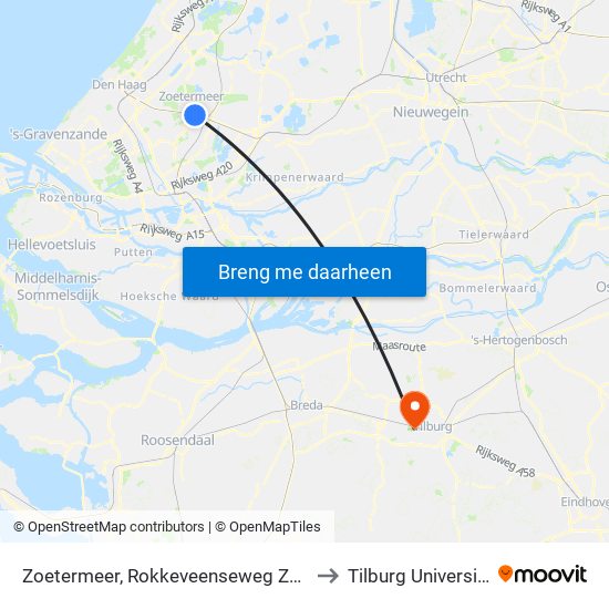 Zoetermeer, Rokkeveenseweg Zuid to Tilburg University map