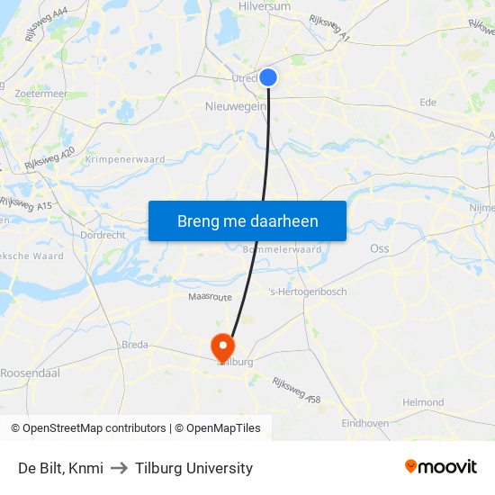 De Bilt, Knmi to Tilburg University map