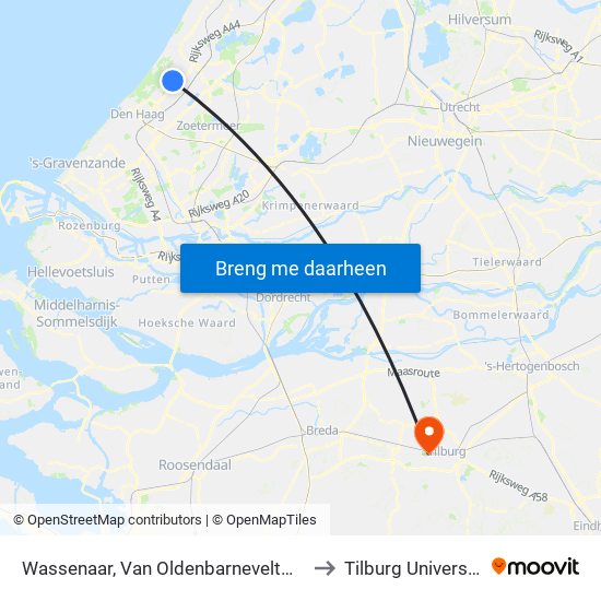 Wassenaar, Van Oldenbarneveltweg to Tilburg University map