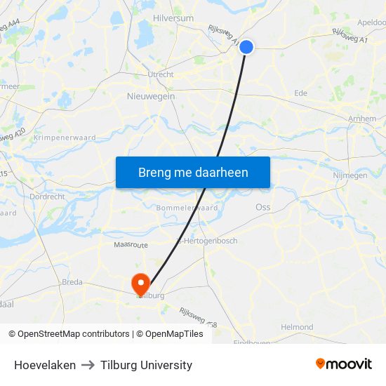 Hoevelaken to Tilburg University map