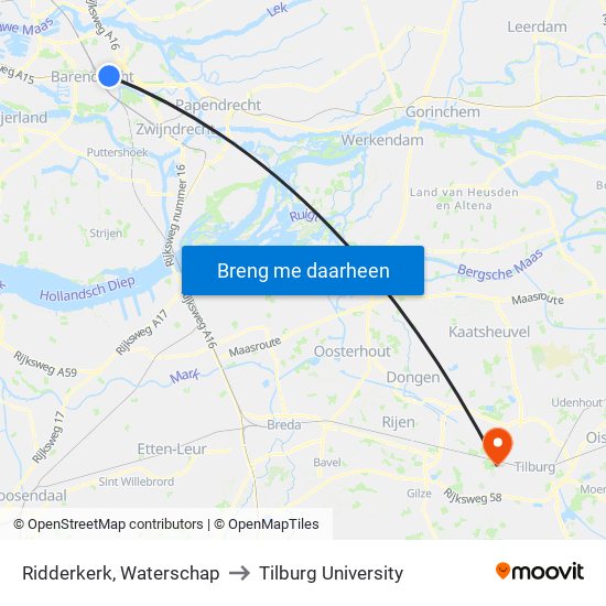 Ridderkerk, Waterschap to Tilburg University map