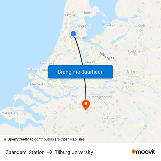 Zaandam, Station to Tilburg University map