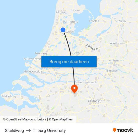 Siciliëweg to Tilburg University map
