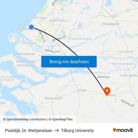 Poeldijk, Dr. Weitjenslaan to Tilburg University map