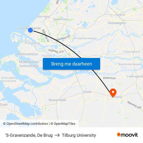 'S-Gravenzande, De Brug to Tilburg University map