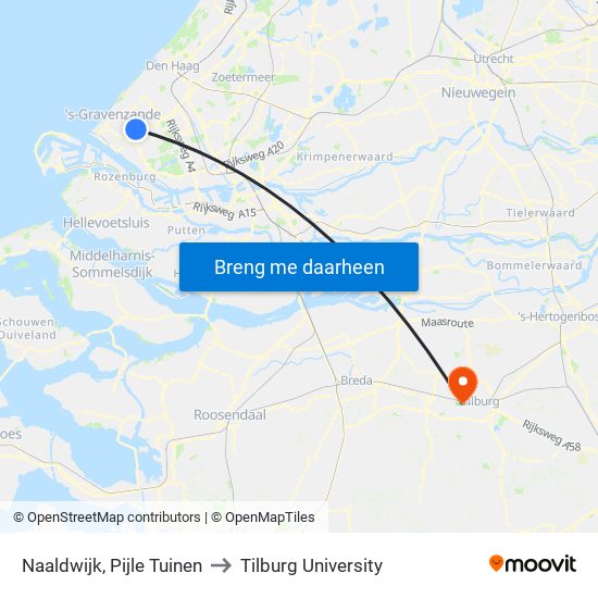 Naaldwijk, Pijle Tuinen to Tilburg University map