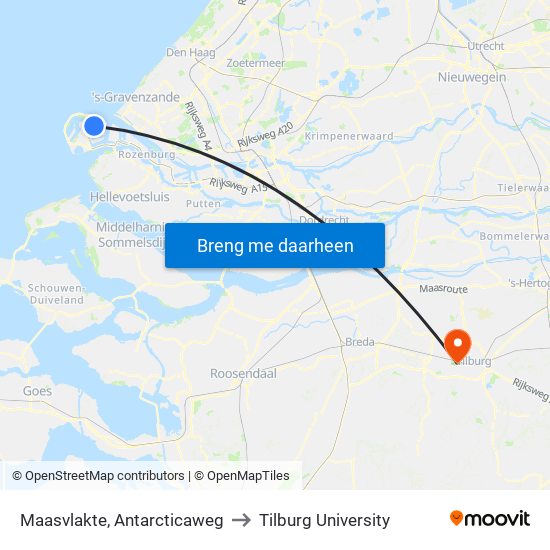 Maasvlakte, Antarcticaweg to Tilburg University map