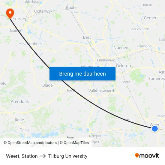 Weert, Station to Tilburg University map