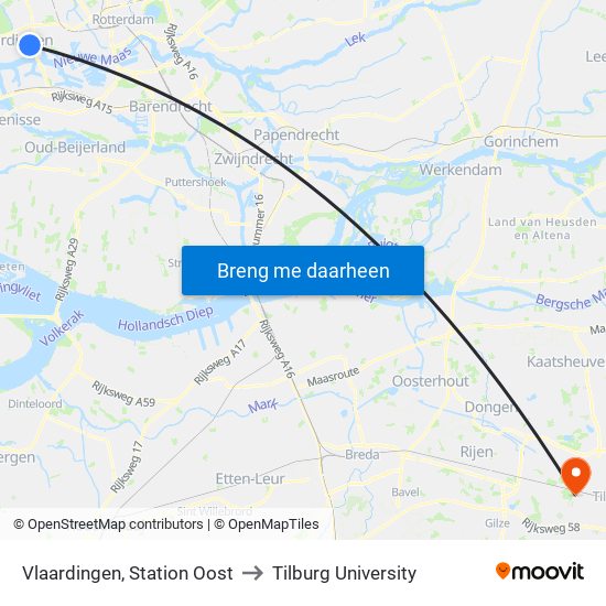 Vlaardingen, Station Oost to Tilburg University map