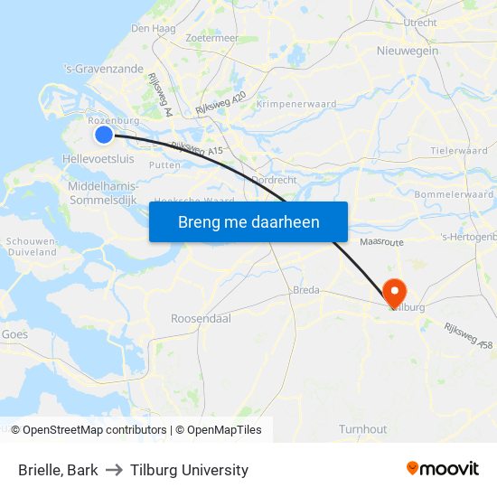 Brielle, Bark to Tilburg University map