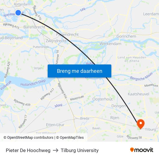 Pieter De Hoochweg to Tilburg University map