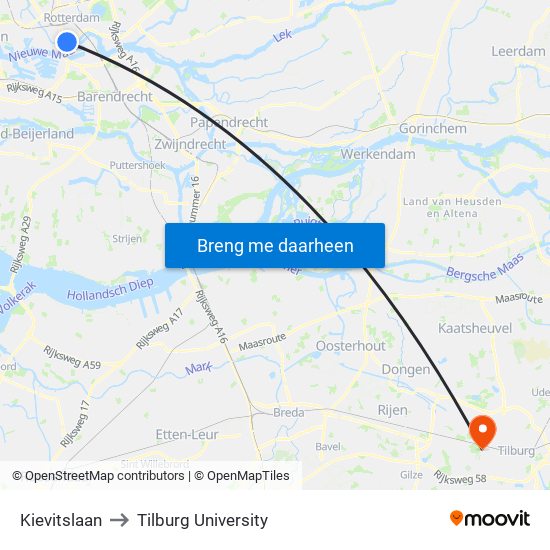 Kievitslaan to Tilburg University map