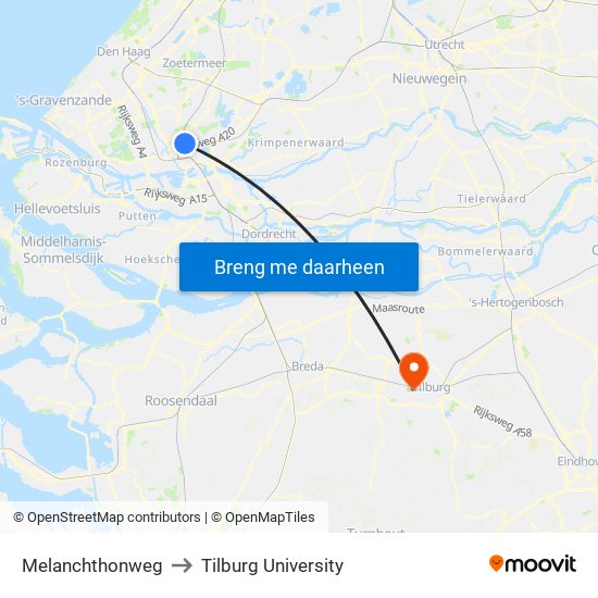 Melanchthonweg to Tilburg University map