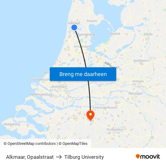 Alkmaar, Opaalstraat to Tilburg University map