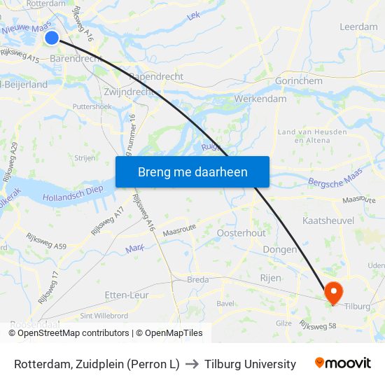 Rotterdam, Zuidplein (Perron L) to Tilburg University map