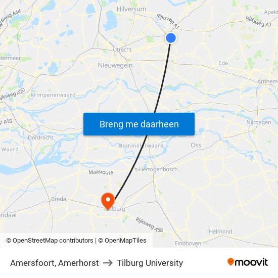 Amersfoort, Amerhorst to Tilburg University map