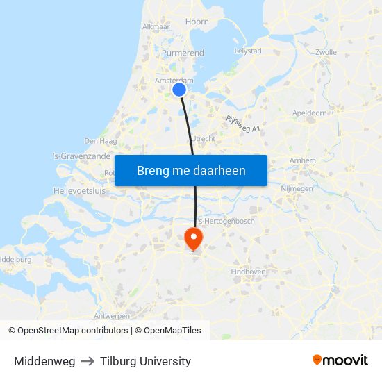 Middenweg to Tilburg University map