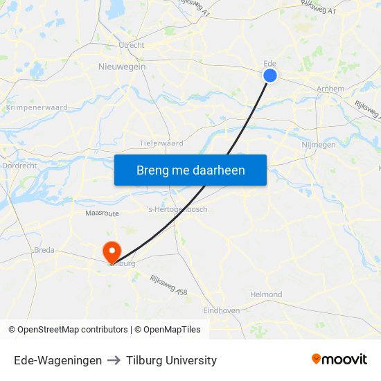 Ede-Wageningen to Tilburg University map