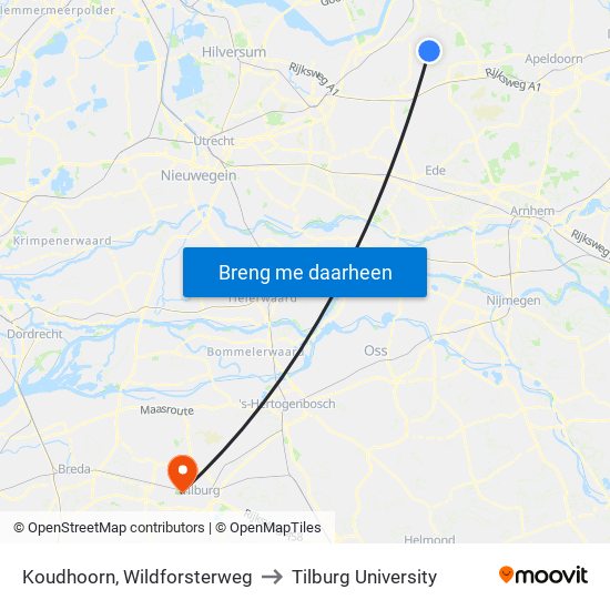 Koudhoorn, Wildforsterweg to Tilburg University map