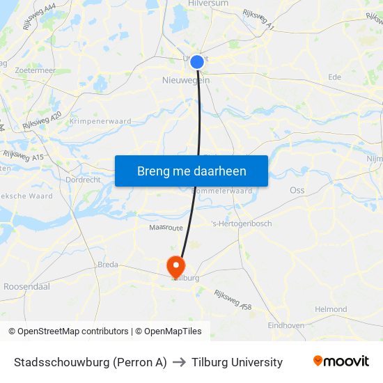 Stadsschouwburg (Perron A) to Tilburg University map