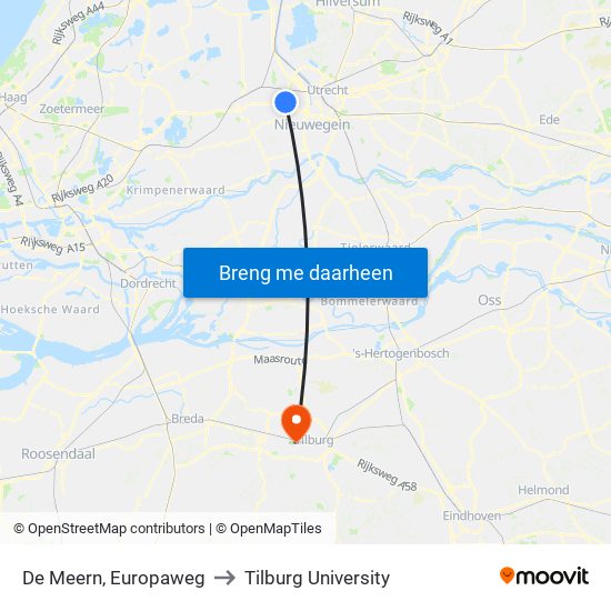 De Meern, Europaweg to Tilburg University map