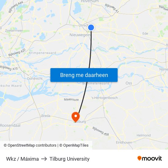 Wkz / Máxima to Tilburg University map
