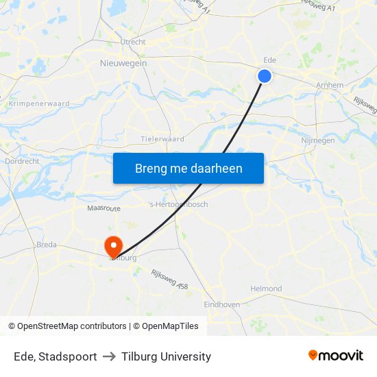 Ede, Stadspoort to Tilburg University map