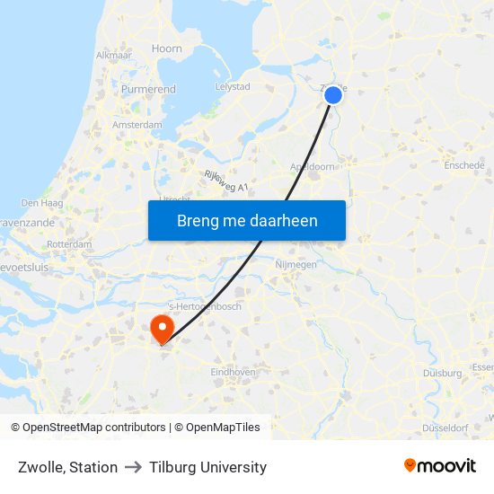 Zwolle, Station to Tilburg University map