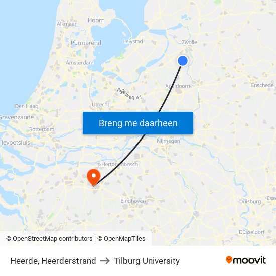 Heerde, Heerderstrand to Tilburg University map