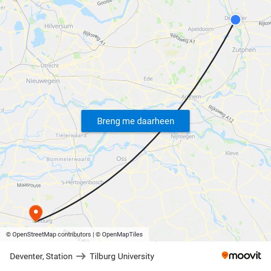 Deventer, Station to Tilburg University map