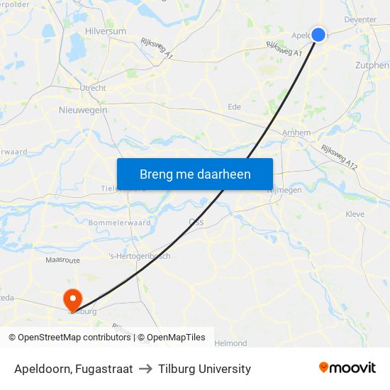 Apeldoorn, Fugastraat to Tilburg University map