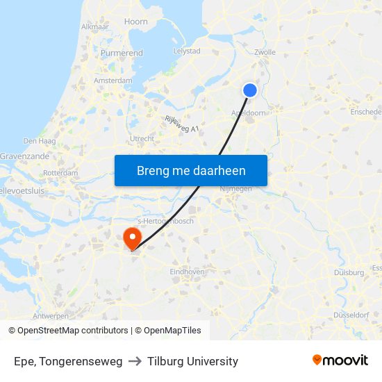 Epe, Tongerenseweg to Tilburg University map