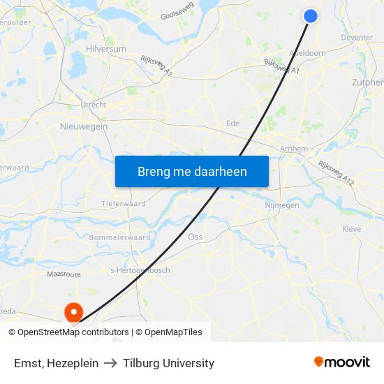 Emst, Hezeplein to Tilburg University map
