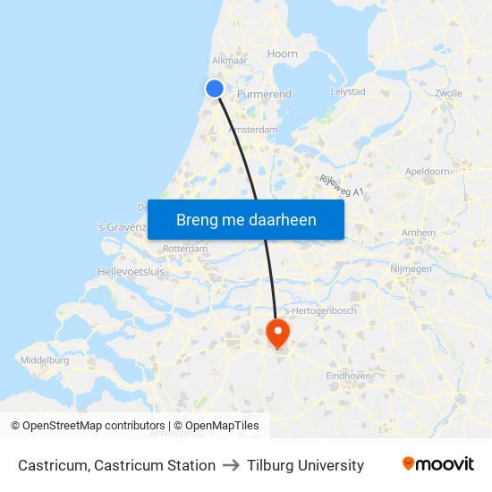 Castricum, Castricum Station to Tilburg University map