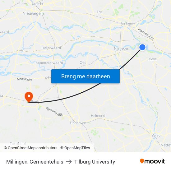 Millingen, Gemeentehuis to Tilburg University map