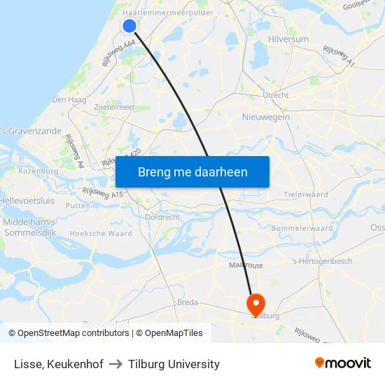 Lisse, Keukenhof to Tilburg University map