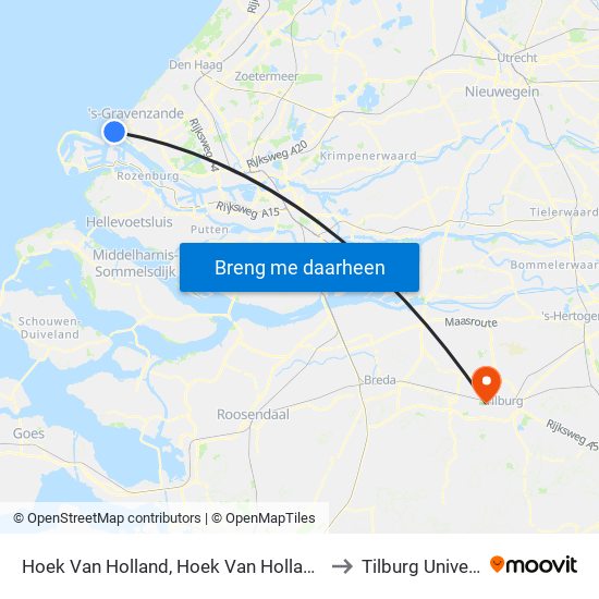 Hoek Van Holland, Hoek Van Holland Strand to Tilburg University map