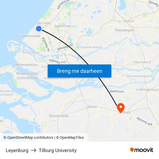 Leyenburg to Tilburg University map
