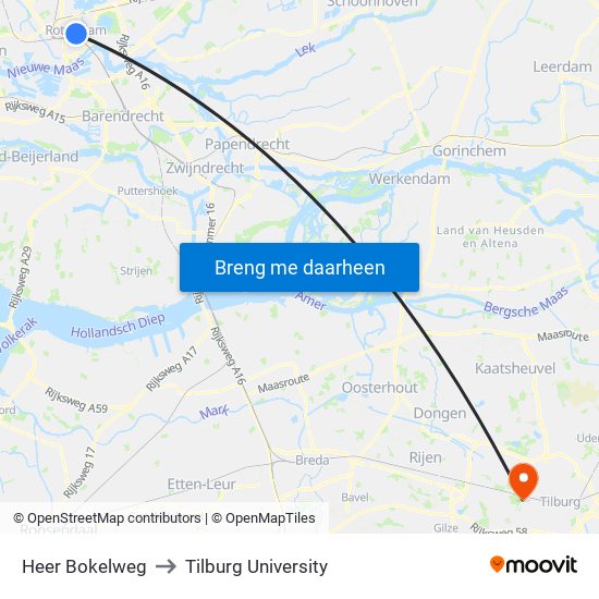 Heer Bokelweg to Tilburg University map