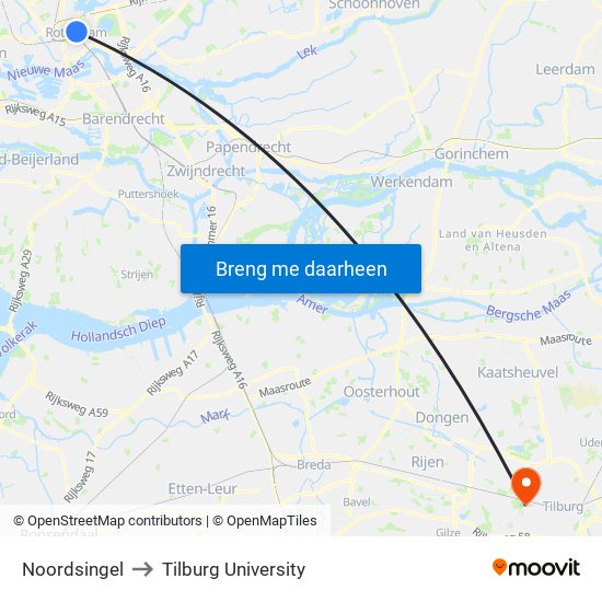 Noordsingel to Tilburg University map