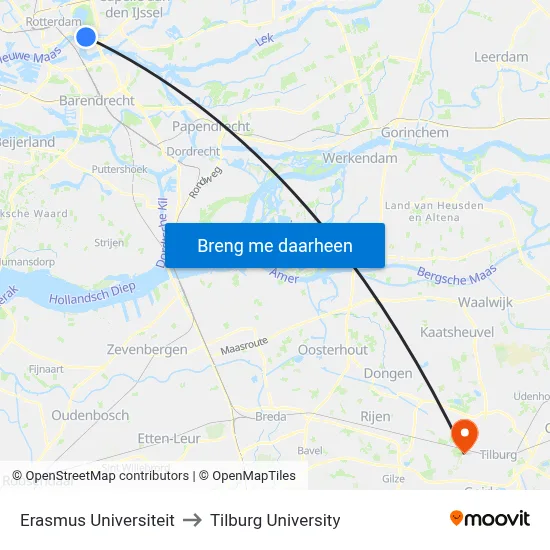 Erasmus Universiteit to Tilburg University map