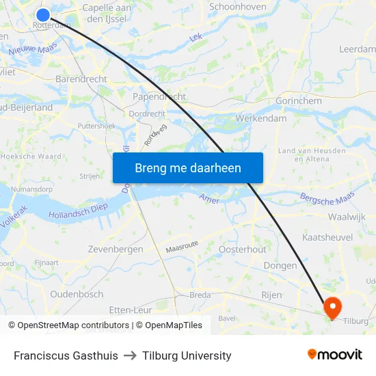 Franciscus Gasthuis to Tilburg University map