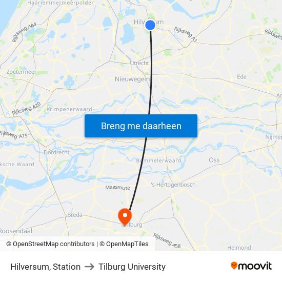 Hilversum, Station to Tilburg University map