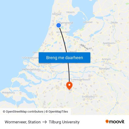 Wormerveer, Station to Tilburg University map