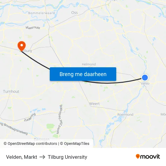Velden, Markt to Tilburg University map