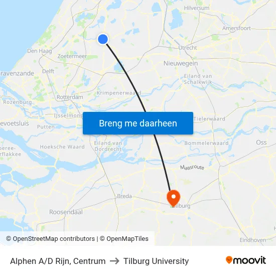 Alphen A/D Rijn, Centrum to Tilburg University map