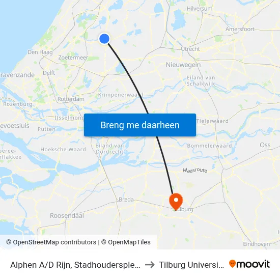 Alphen A/D Rijn, Stadhoudersplein to Tilburg University map