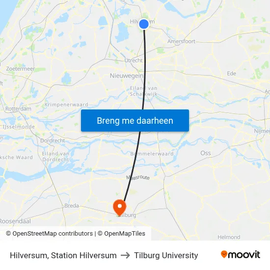 Hilversum, Station Hilversum to Tilburg University map